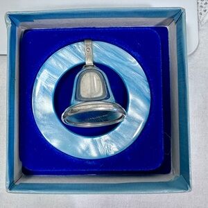 Vintage Web Silver Company Blue Pewter Teething Ring Bell Baby Rattle w Box